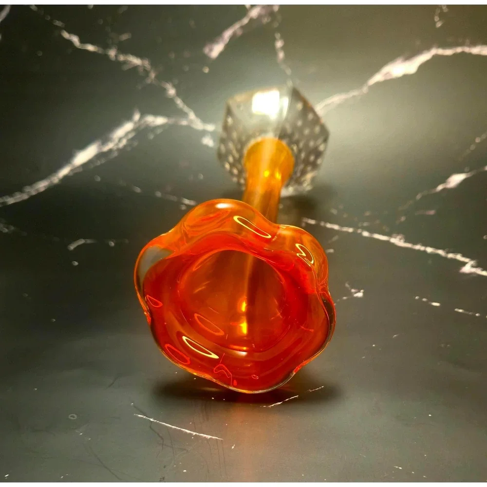 Vintage Swedish Art Glass Bud Vase Amber Orange Controlled Bubble Base 8.25